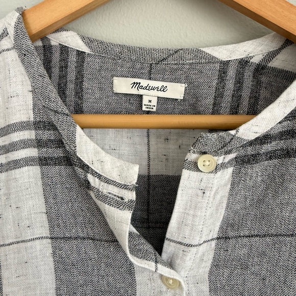 Madewell Plaid Collarless Button Down Top - Picture 5 of 9